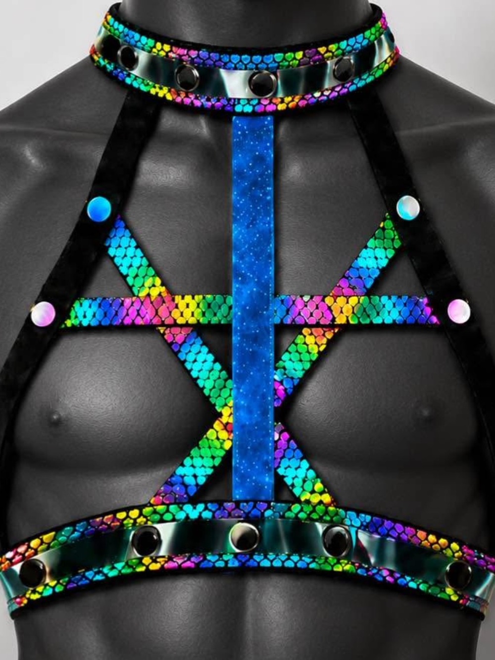 Handmade Holographic Mermaid Harness Choker Festival Costume Size S - Picture 4 of 4